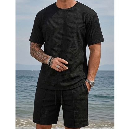 Ensemble haut à manches courtes texturé et short pour homme