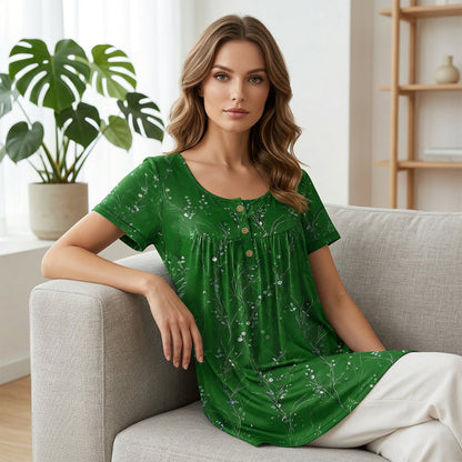 Top fleuri à plis – ample, confortable et élégant