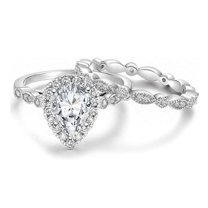 Bague de fiançailles et alliance en forme de poire goutte d'eau