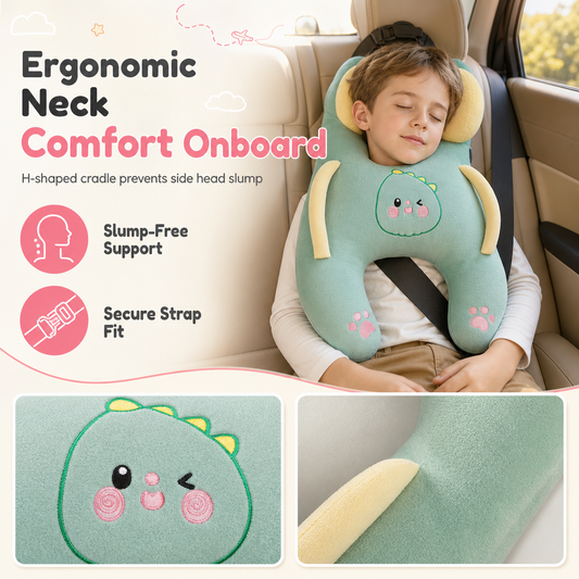 🚗Cartoon Animal Car Sleeping Pillow for Kids and Adults Back Seat Travel Hug Cushion and Seat Belt Neck Protector for Long Distance Rides