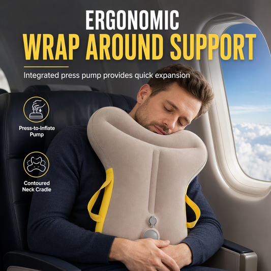 Oreiller de voyage gonflable et pliable pour dormir assis ou penché en avant (position tête vers le bas) – Idéal pour l'avion, la voiture, le camping et les siestes au bureau.