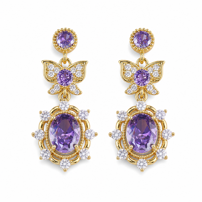 50% de Réduction – Parure Papillon Zircon Violet Bague et Boucles