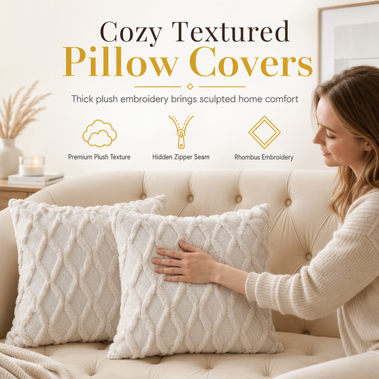 Soft Plush Cushion Cover with Embroidered Geometric Diamond Pattern Minimalist Solid Color Throw Pillow Case for Sofa