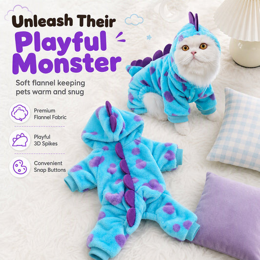 Combinaison chaude en flanelle pour animaux – Pyjama-costume « Monstre bleu » à quatre pattes pour chiens et chats – Vêtements d'automne et d'hiver