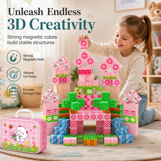 Kit de construction magnétique éducatif pour enfants (tout-petits et filles de 3 à 6 ans) – Cadeau d'anniversaire avec boîte de rangement