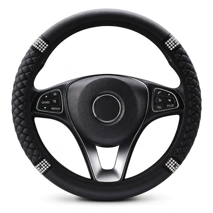 ✨🚗 Housse de Volant en Strass Scintillants 37-38 cm | Cristaux Haute Brillance, Cuir PU Matelassé & Confort Antidérapant
