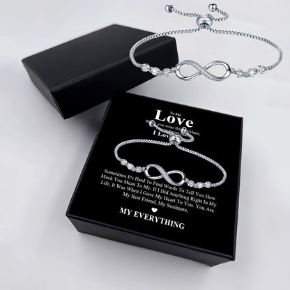 Symbole « infini » réglable pour femme, accompagné d’une carte avec message
